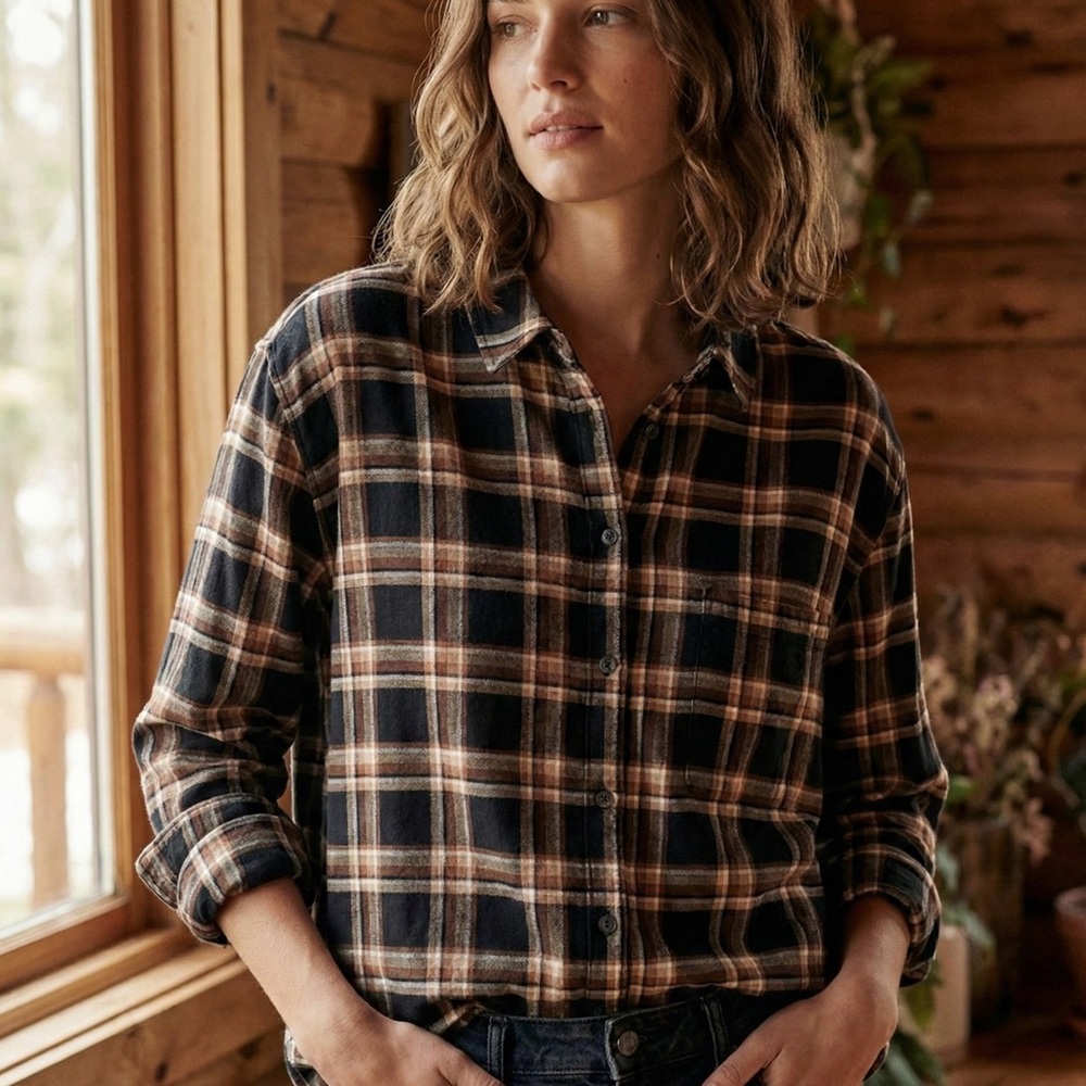 Treasure & Bond Boyfriend Flannel Plaid Button-Up Shirt Size L